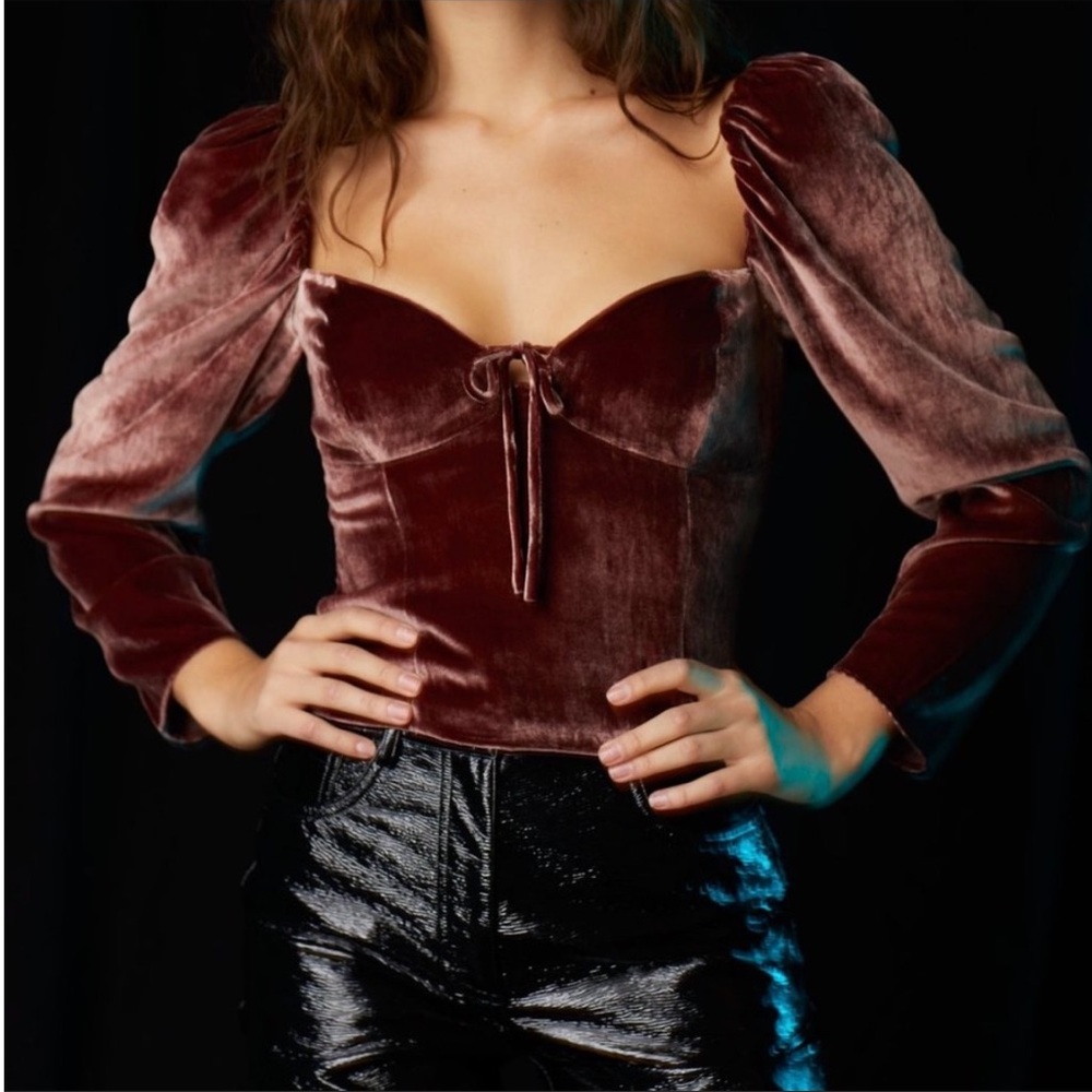 Aritzia Wilfred Novella Velvet Blouse in Truffle NWT Size 6